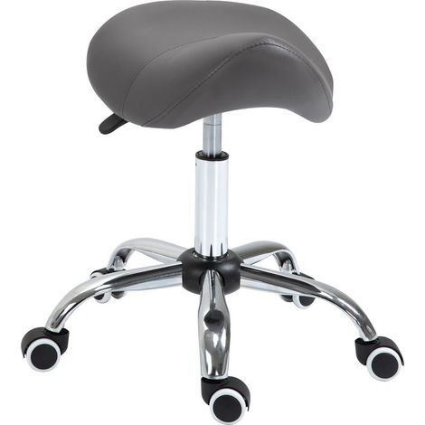 Tabouret à roulettes, tabouret de massage avec hauteur réglable 49-61 cm et selle ergonomique, chaise de travail à roulettes pivotant 360°, pour salon de massage, tatouage, clinique, spa, gris (1/5)
