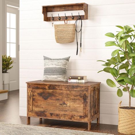Truhen, Sitzbank mit Stauraum, Spielzeugtruhe mit Deckel, Schuhbank, Sitztruhe, Aufbewahrungstruhe, Robust, Sicherheitsscharniere, Schlafzimmer, Wohnzimmer, 75 cm, HOOBRO EBF75CW01G1 (1/5)
