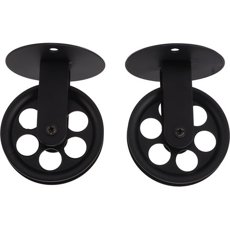 Lot de 2 poulies industrielles pour suspension lumineuse de style grange vintage, fixation murale ou plafond, poulies de levage et de remorquage noires (1/5)