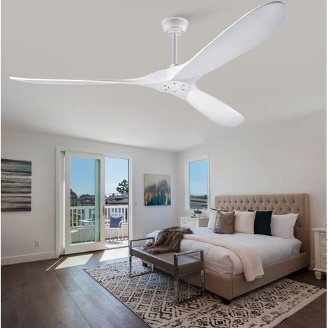 Ventilatore da soffitto bianco da 70 pollici, 3 pale in legno con telecomando, motore reversibile silenzioso, senza luce, per grandi ambienti  CHICFURN (1/5)