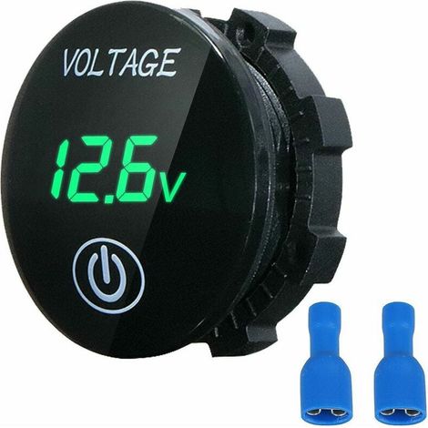 Voltmeter Numerique Dc - Affichage Led Vert 3 Chiffres - Plage De Mesure 5 V A 48 V - Pour Moto Voiture Caravane Bateau - Avec Interrupteur Tactile - 1 Unite (1/2)