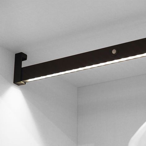 emuca barra para armario con luz led castor, batería extraible y sensor de movimiento, l558mm, plástico y aluminio, pintado moka
