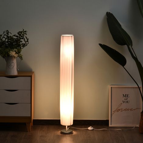 Lampadaire moderne pour chambre, salle à manger ou salon (2 ampoules E27), interrupteur et faible consommation, base en acier inoxydable, 120 cm, blanc (1/5)