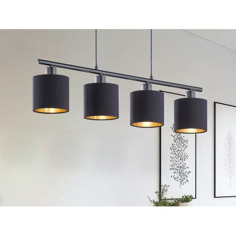LED Pendelleuchte 4-flammig Stoff Lampenschirme Schwarz/Gold, Breite 75cm (1/5)