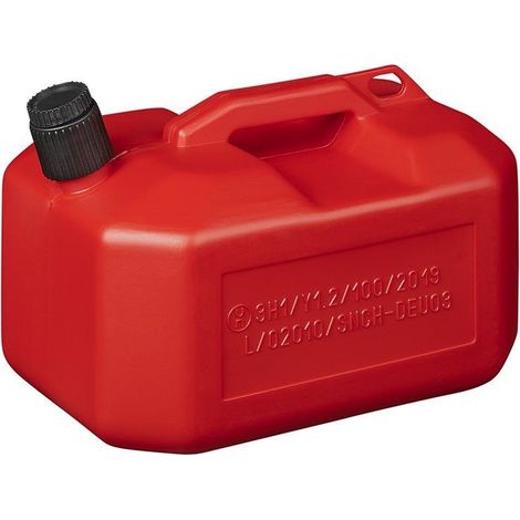 Bidon d'essence 10L plastique rouge homologué ONU (modèle bas) (1/4)