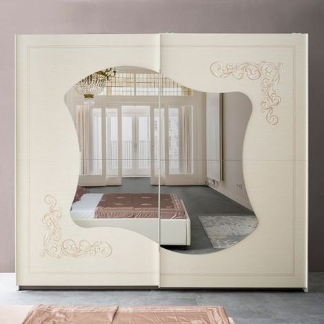 Camera da letto Marsida beige con armadio scorrevole serigrafato – Eleganza e funzionalità per la tua zona notte