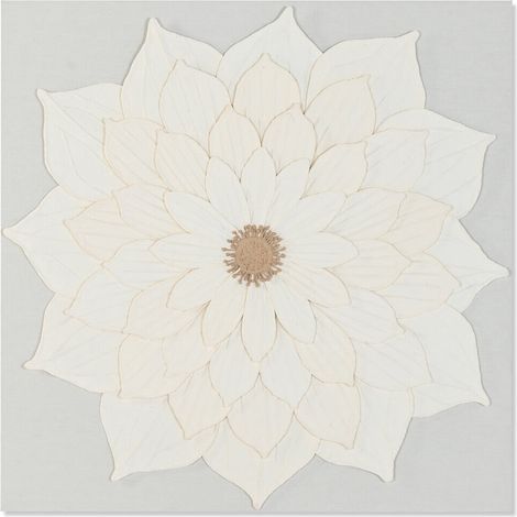 Cuadro Lienzo Papel Mache 120X7X120 Flor 3D Blanco (1/4)