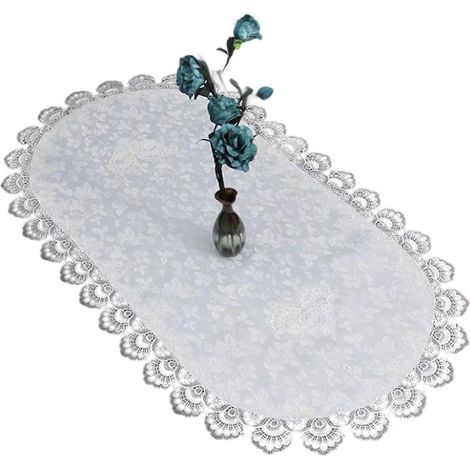 Napperon en dentelle à mailles fines 40x90cm, nappe avec bordure en dentelle, lavable, pour table basse, salle à manger, mariage, banquet, multicolore (1/5)