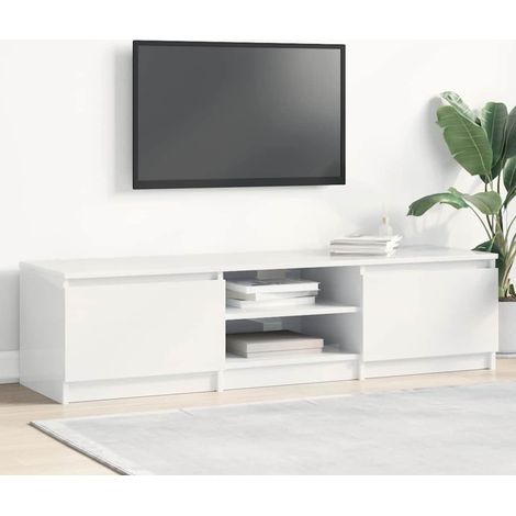 vidaXL Meuble TV blanc brillant 140x40x35,5 cm bois d'ingénierie (1/5)