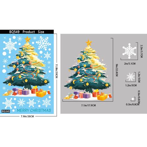 Autocollants de Noël pour fenêtre - Père Noël, sapin de Noël, flocons de neige - Décoration festive - Autocollants statiques pour vitres - BQ549