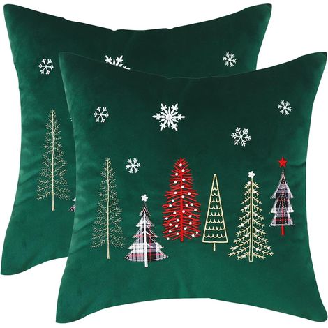Lot de 2 Housse de Coussin Noel 45x45 cm Taie d'oreiller Père Noël Joyeux Xmas en Hiver Parure de Oreiller de Décoration de Lit Deco pour Chambres Canapé Noël Decoration (1/5)