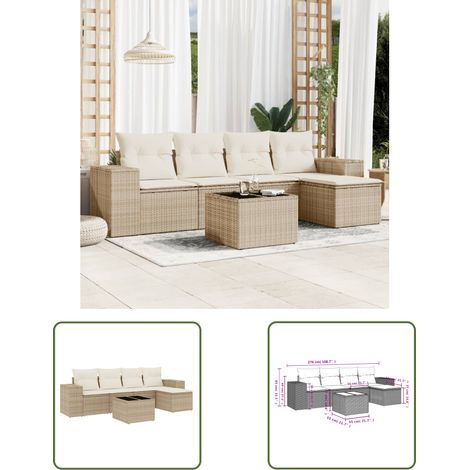 The Living Store Salon de jardin avec coussins 6 pcs beige résine tressée - Ensemble Salon De Jardin - Meuble De Jardin - Résine Tressée - Rotin Synthétique - Mobilier D'extérieur (1/3)