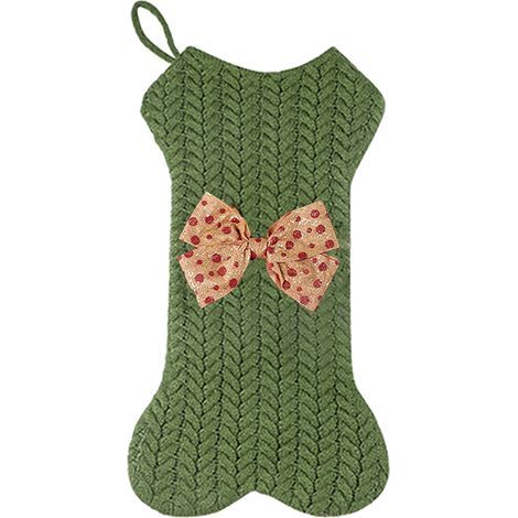 Chaussette De Noel Pour Chien En Tricot Forme D'os Décorative Verte (1/5)