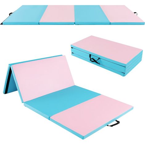 Tapis de gym pliable 240 x 116 x 5 cm confort souple portable ambiance cosy en PU bleu et rose