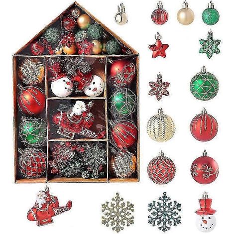 Ensemble de décorations de Noël, 70 boules de Noël à suspendre pour décorer le sapin, les fêtes et les soirées (rouge, vert, or) (1/5)