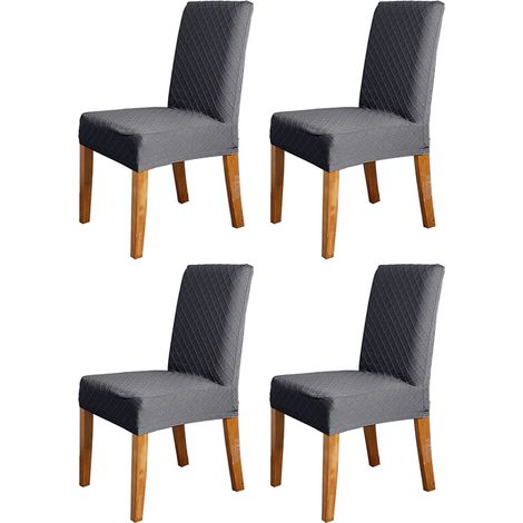 Decdeal Stretch-Stuhlhussen mit Rautenmuster, abnehmbar und waschbar, für Hotel-Esszimmerstühle, 4er-Set, Dunkelgrau (1/5)