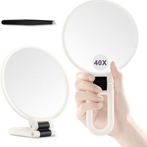 Miroir grossissant double face - Grossissement x40 - Pliable et portable - Blanc (1/5)