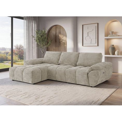 Deco In Paris – Canapé d'angle relax électrique velours chiné taupe – Assise généreuse et dossier haut – Design moderne et confort optimal