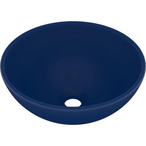 Lavabo rond de luxe de salle de bain vasque à poser de toilette lave-mains salle cosmétique intérieur 32,5 x 14 cm céramique bleu foncé mat