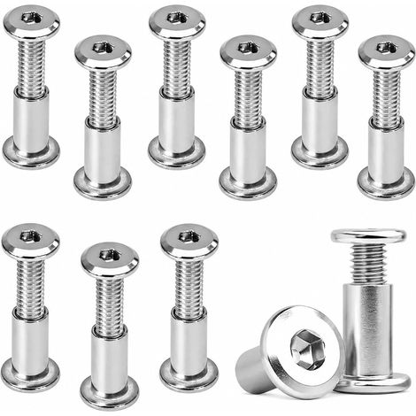 Lot de 10 vis de connexion M6 x 35 mm, vis à douille en acier inoxydable A2 V2A, quincaillerie du meuble pour meubles, armoires et planches en bois (1/5)