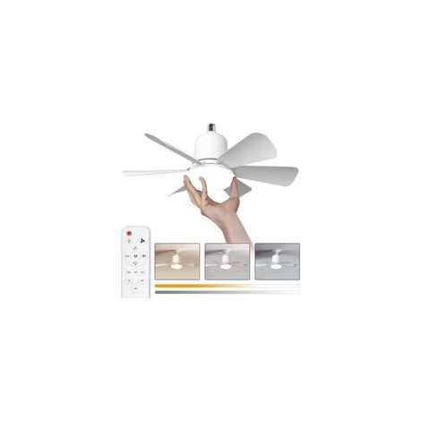 Ventilateur plafond avec lumiere, 30W Lampe Ventilateur Plafond avec Douille E27, Dimmable Ventilateur Plafond LED pour Chambre, Salon, 3 Vitesses, 6 Pales (Blanc 30w) (1/4)