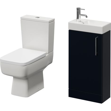Napoli Cube Deep Blue 400mm Single Door Vanity Unit and Toilet Suite with Align Basin - 400mm - Chrome 160mm Handle