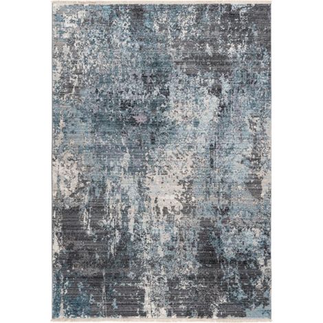 Tapis salon et chambre 120x170 bleu et gris rectangle tissé motif abstrait MEDELLA
