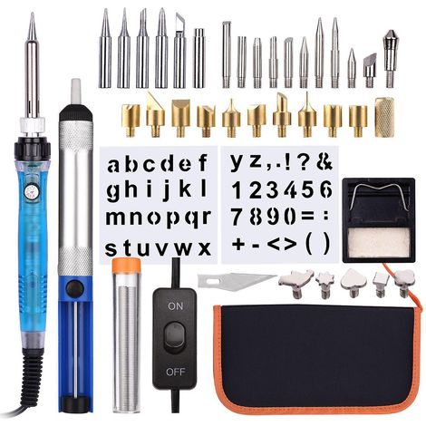 Wood Burning Tool Kit 38PCS Professional Pyrography Pen with ON/OFF Button Soldering Iron Set Adjust