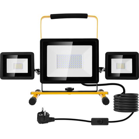 Projecteur Led Chantier 100w 8000LM Luminaire Exterieur à Trois Têtes Avec Prise Câble de 3M Étanchéité IP65 Blanc Froid 6500K Portable Lampe Chantier pour Atelier Garage Construction (1/4)