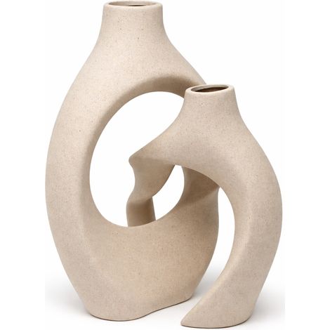 Vaso doppio in ceramica, altezza 24 cm, armonia naturale (1/5)