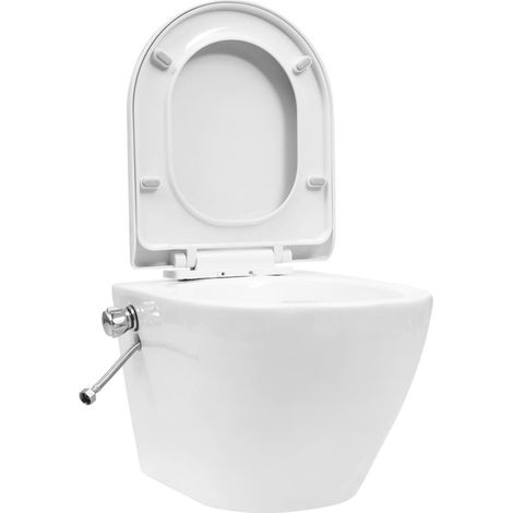 Wall Hung Rimless Toilet with Bidet Function Ceramic White vidaXL (1/5)