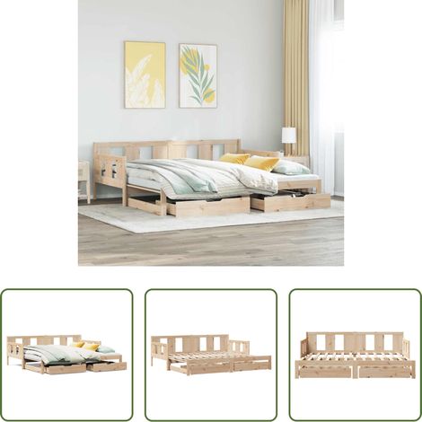 vidaXL Doppelbett -  Tagesbett Ausziehbar mit Schubladen ohne Matratze 80x200 cm