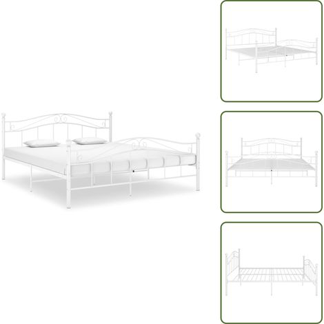 Bett Weiß Metall 180x200 cm - Doppelbett - Metallbett - Weißes Bett - Boxspringbetten - Bettgestell