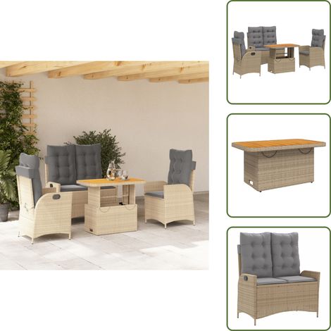 Table de jardin - vidaXL Ensemble à manger de jardin coussins 4 pcs beige résine tressée - Chaise inclinable (1/5)