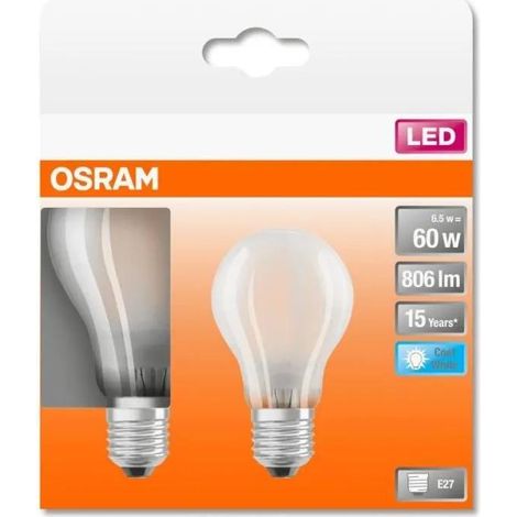 Led Estándar Vidrio Opalino 7w E27 Frío Caja de 2 - Osram (1/2)