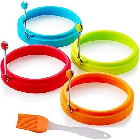 Nouvel anneau d'oeuf, bagues d'oeufs de silicone non baton, bagues de cuisson d'oeufs, moule parfait d'oeuf frit ou bagues de crêpe (4pcs), (1/3)