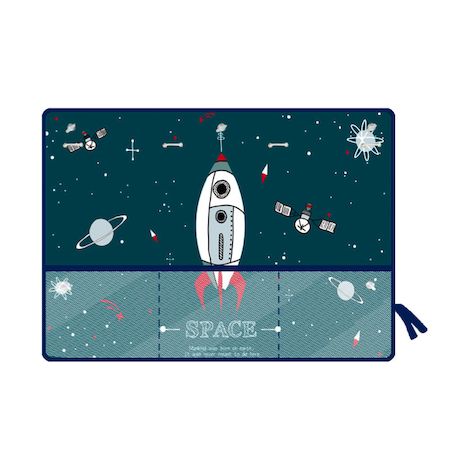 Pare-soleil de voiture à ventouses, pour enfants, avec espace de rangement pour jouets et accessoires, motif fusée, 70 x 50 cm (1/5)