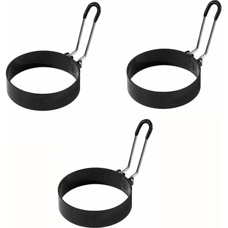 (3 pièces) Omelette, cercle à œuf dur rond, poignée en silicone pour omelette, cercle à œuf au plat pour le petit-déjeuner (1/5)