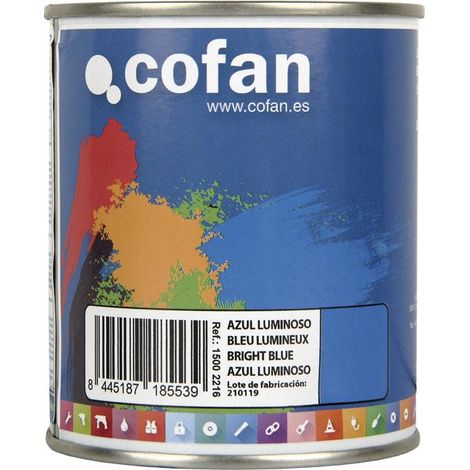COFAN esmalte sintético (375 ml) azul luminoso , Esmalte sintético al disolvente disponible en una amplia gama de colores y tonalidades fabricado a base de resinas alquídicas. Buen