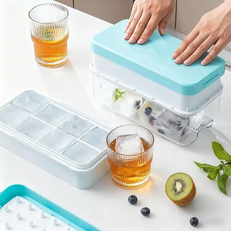 Bac à glaçons avec couvercle, poubelle et pince, 5 cm, grand bac à glaçons réutilisables pour congélateur, moule à glaçons pour whisky, cocktails (1/5)