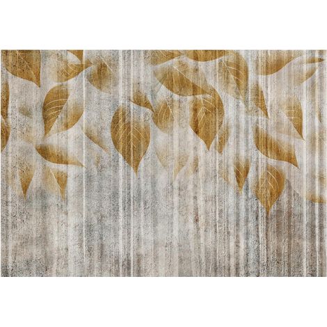 Papier peint avec des feuilles sur du béton beige dans un style ethnique, décoration murale – 150 x 105 cm Wallarena (1/4)