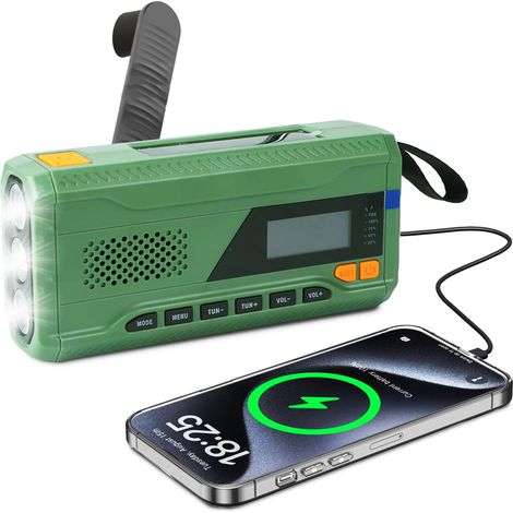 Radio d'urgence, à manivelle, FM/DAB+/DAB, portable, avec batterie externe de 4000 mAh, chargeur de téléphone, charge USB, manivelle, alarme SOS, lampe de poche 3 modes, pour extérieur, camping (1/5)