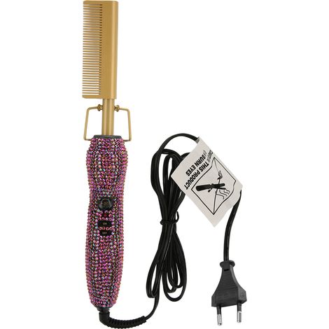 Peigne Électrique Chauffant Lissant et Bouclant, Conduction Thermique Uniforme, Violet Brillant, Pour Salon de Coiffure et Usage Domestique, Prise UE 220V (1/5)