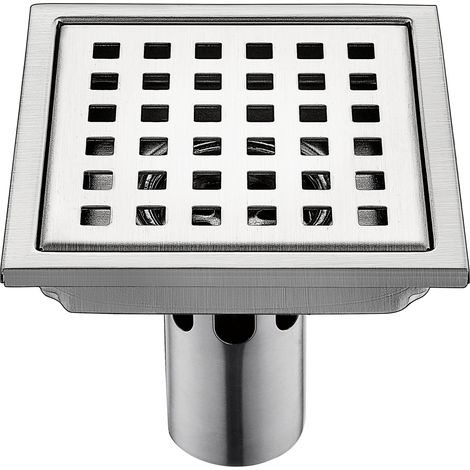 Siphon de sol en acier inoxydable pour salle de douche/salle de bain, grande capacité, grille carrée, désodorisant (Couleur : Métallique, Dimensions : 15 x 15 cm)