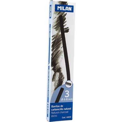 CAJA 3 BARRITAS DE CARBONCILLO NATURAL DIAMETRO 6-8MM MILAN 4403