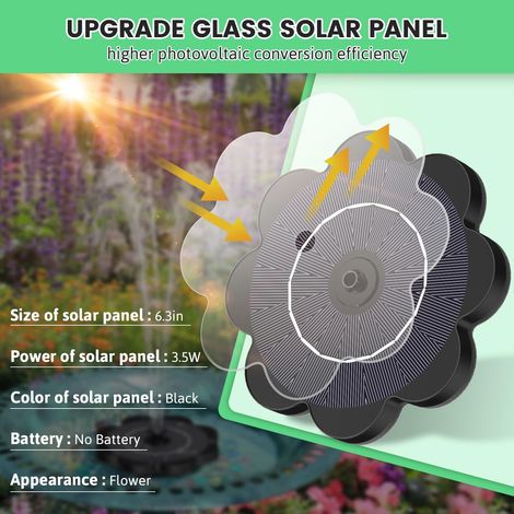 Fontaine Solaire 3.5W Fontaine Solaire Exterieure de Jardin, 2025 Upgrade Pompe Solaire Bassin Exterieur avec 8 Buse pour Bain d'oiseau, Étang, Piscine, Patio, Décoration de Jardin (Noir) (1/4)