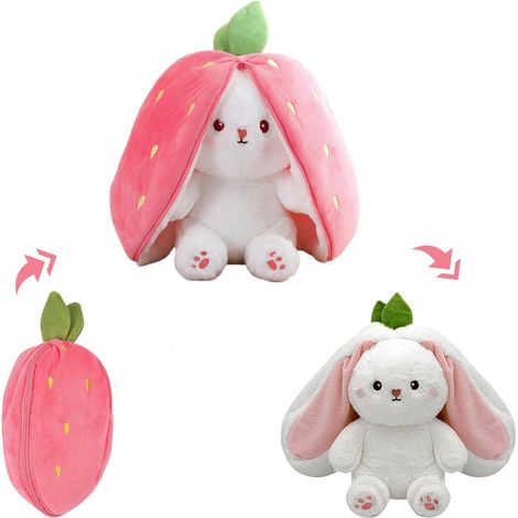 Cache-cache Lapin Fraise, Peluche Lapin Fraise Douce et Câline, Idées Cadeaux Lapin Fraise pour Garçons et Filles - 25 cm (1/5)