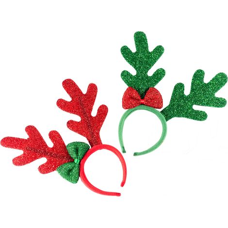 Cerchietti di Natale a renna con fiocco in stoffa brillantinata, set da 12 pezzi, cm 29 x 30 H