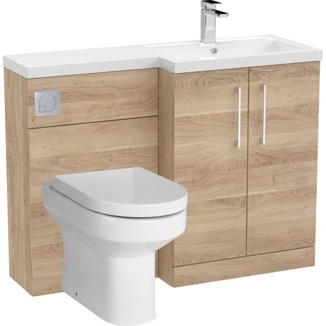 Bramshall Bathroom Bundle Floor Standing Vanity Basin and WC Unit with Pan, Seat and Cistern - Right Hand - Bleached Oak - Balterley