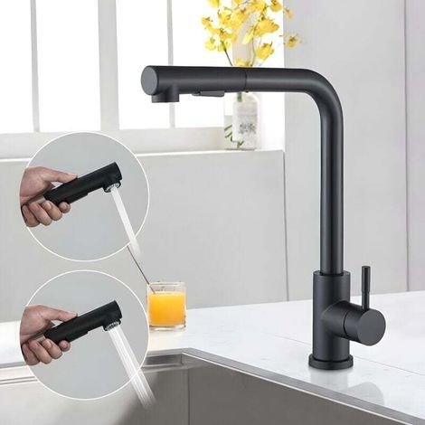 Kitchen Faucet - Sink Mixer Tap with Pull Out Spray 360° Swivel Kitchen Taps - BLACK MUMU (1/4)